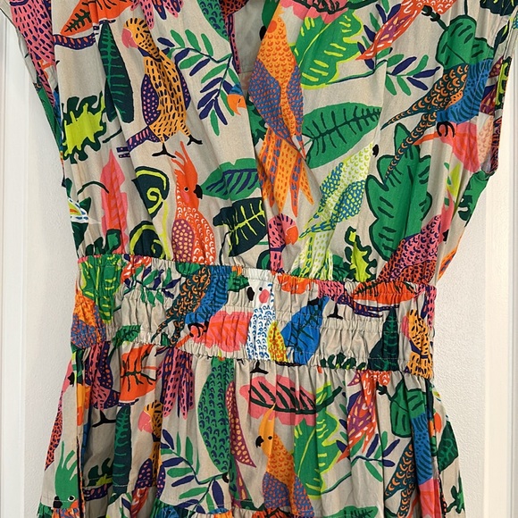 Oliphant smocked waist multi-colored bird print mini dress - Picture 5 of 6